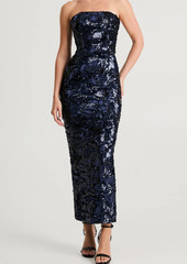 NEW, Helsi Leslie Pattern Sequin Strapless Gown in Navy Sz XL #LD348