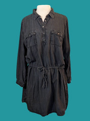 Gloria Vanderbilt Black Chambray Shirt Dress Size XL Preowned