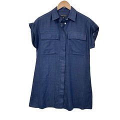 BANANA REPUBLIC Roll Cuff Short Sleeve Utility Shirtdress Sz XXS Blue Popover