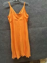 ASOS Orange Solid V-Neck Pleated Ruffle Lined Short Zip Dress 10