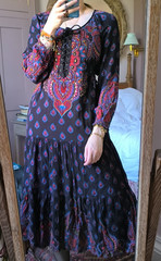 Vintage 100% viscose indian ethnic hippie folk dress paisley 70s tiered 10 12