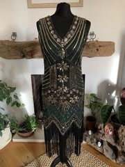 20’s Style Embellished Sequin Midi Dress Flapper Mesh Tulle Tassels Size Small
