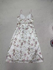 Women’s White Pink Green Floral Sweetheart Strappy Slip Midi Dress Size L