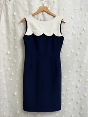NWT Boutique Scallop Detail Size 6 Navy Blue and White Mini Pencil Dress