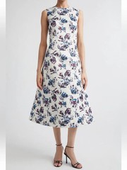 Emilia Wickstead Rumi Floral Satin Fit & Flare Midi Dress, NWT, 1500 USD, Size 8