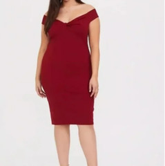 Torrid Bodycon Dress Off Shoulder Midi – Knee Length Formal – Dark Red – 1X