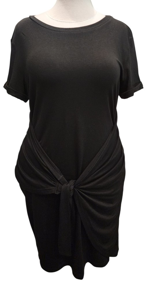 LILLUSORY Black Ruched Knot Tie Waist Short Sleeve Bodycon T-Shirt Dress L NWT