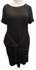 LILLUSORY Black Ruched Knot Tie Waist Short Sleeve Bodycon T-Shirt Dress L NWT