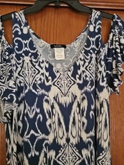 MSK Navy and White Cold-Shoulder Patterned Dress