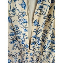 Cynthia Steffe Cream Dress with Blue Floral fit and flare long sleeve Medium