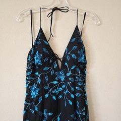Cache beaded sequin floral halter asymmetrical dress prom silk Y2K vintage fairy