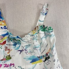 eShakti World Map Travel Print Cotton Midi Dress Ruffle Hem Adjustable Straps