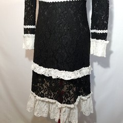 Black Lace White Lace Ruffles Dress EU 38 Size 6 High Neck