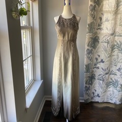 Vtg 90s Y2K Cache Whimsigoth Beaded Maxi Dress Dark Fairy Gown Prom Formal Sz 8