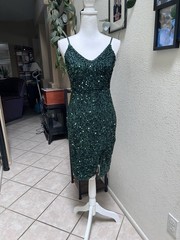 SHEIN Emerald Green Sequin Cocktail Prom Dress V-Neck Sleeveless Party Size M