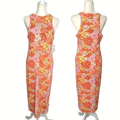 Billabong Women&rsquo;s Orange Floral Multi Tank Midi Dress Sleeveless Vacation Sz XL