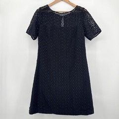 Lilly Pulitzer Black Lace Sheath Dress Short Sleeve Button Neck SZ 10 Silk Lined