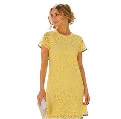 Isaac Mizrahi Live Women’s Lace Stretch Sheath Dress Yellow Short Sleeve XL