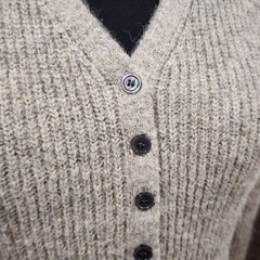 Commense Stacking V-Neck Split Breasted Knit Sweater Dress Beige Bell Sleeve SML