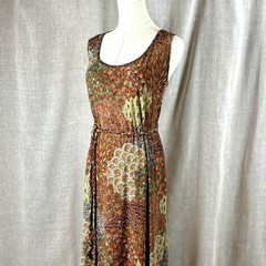 Perception Y2k Maxi Dress With Braided Belt Exotic Feather Print Packable Sz XL