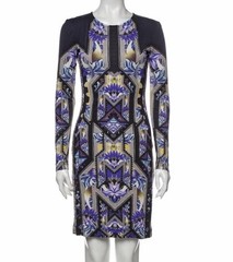 Mary Katrantzou 100% Silk Bold Print Abstract Kaleidoscope Long Sleeve Dress XS