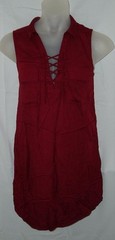 Burgundy Sz Large Sleeveless Soft Comfy Knee Length Rounded Hem Shirt Dress SO