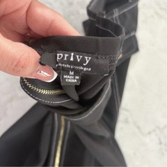 Privy Black Denim Strapless Stretch Button Front Zip Bodycon Sheath Dress M