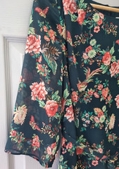 Monsoon Dark Green Floral Dress With Belt Sheer 3/4 Sleeves Size 12 Fully Lined