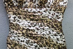 Cassandra Stone Strapless Beaded Leopard Print Bodycon Mini Dress-Sz 8-Designer