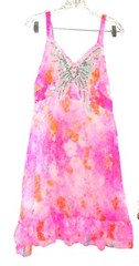 Soula Pink Watercolor Floral Dress w/Sequin Butterfly Neckline Adj Straps Large
