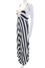 Ella Moss Lace Trim V Neck Striped Maxi Sundress Blue Size M