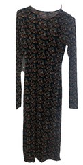 Pie In The Sky Fitted Mini Dark Floral Sheer Overlay Long Sleeve Dress Women’s S