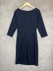 Talbots Dress Womens Medium Blue Black 3/4 Sleeve Stretch Knee Length- 4845