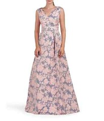 Kay Unger Pink Gray Glenna Pleated Sleeveless Gown Size 6 $428