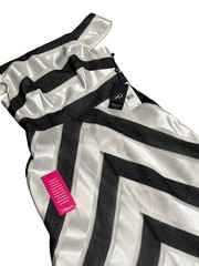 Adrianna Papell Size 4 Off Shoulder Black White Stripe Organza Ball Gown NWT