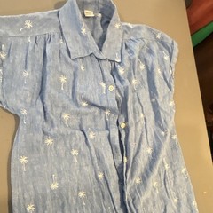 Old Navy Women’s Blue Chambray Shirt Dress XS Collared Button Palm Tree