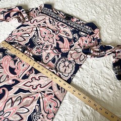 INC Paisley Shift Dress Women’s M Navy Pink Long Sleeve Stretch Knee Length