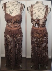 Blithe LA Sheer Lace maxi dress Womens Medium Empire Waist Floral Brown NEW