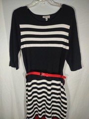 Allison Brittney White Red Black Striped Pull On Dress Size XL
