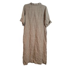 Haven Well Within Womens Tan 100% Linen V-Neck Maxi Shift Dress Size Small NEW