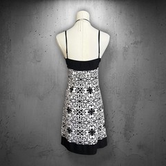 Y2K Hot Tempered Black White Mandala Floral O-Ring Strap Babydoll Midi Dress M