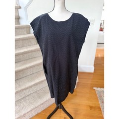 Eileen Fisher Black Micro White Dot Short Sleeve Scoop Neck Sack Shift Dress