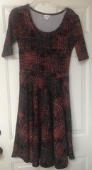 LuLaRoe Dress Women Size M Black & Rust Floral Short Sleeve Fit & Swing Stretch