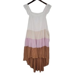 Moodie Artsy Blue Bell High Low Tiered Colorblock Midi Dress Sz M With Pockets