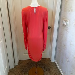 Michael Costello x REVOLVE Dress XL Coral Orange Ruched Long Sleeve Bodycon Midi