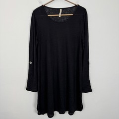 Match Point Linen Black Long Sleeve Roll Tab Sleeve Tunic Dress Women&rsquo;s Size M?