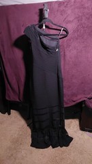 Tadashi Shoji Black One-Shoulder Long Knit Gown Dress Ruffle Hem Women’s XS
