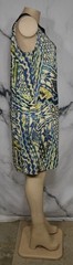 ELEMENTZ Blue Green Beige Patterned Sleeveless Dress Medium Woven Neckline