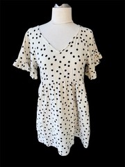 Madewell Lightspun Ruffle Sleeve Babydoll Dress Ivory Dot Toss Sz XS Cotton $95