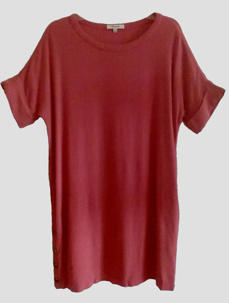 Madewell Shift Dress Short Deep Rose Side Buttons Cuffed Sleeves Pockets – Small